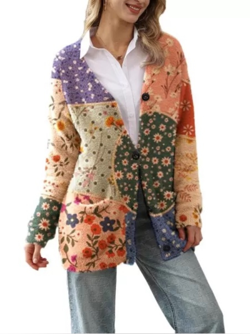 YESNO patchwork Cardigan Sweaters for Women Open Front Sweater size large/Xlarge